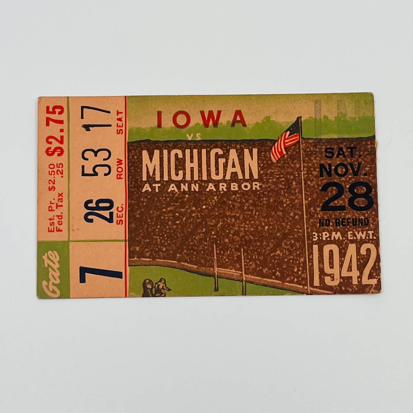 1942 Iowa vs Michigan College Football Ticket Stub AA2