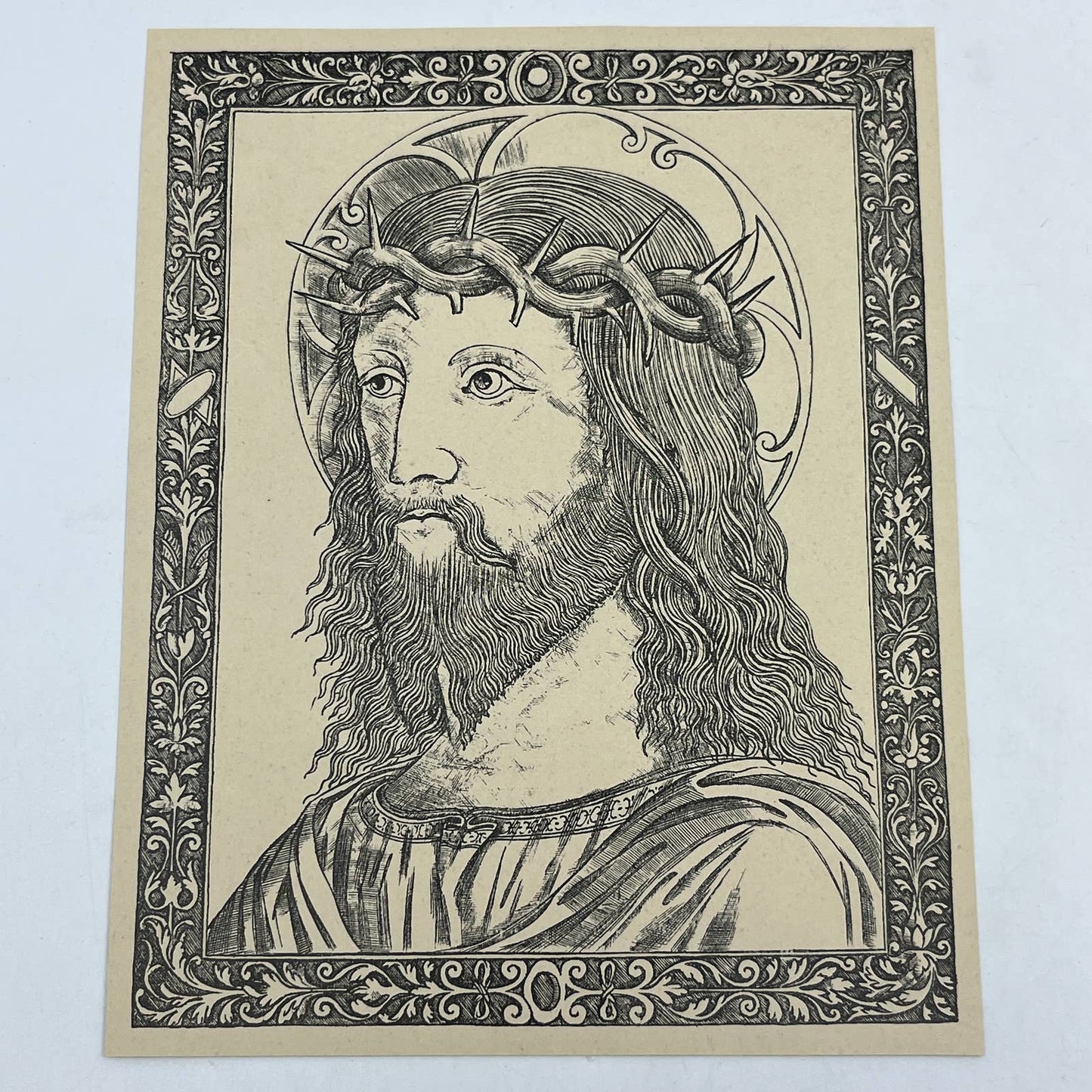 Original 1892 Ludwig Rosenthal  Engraving Head of Christ crowned with thorns AC8