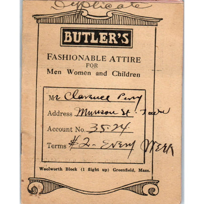 1920s Butler's Clothing Store Credit Coupon Book Clarence Penny SE4