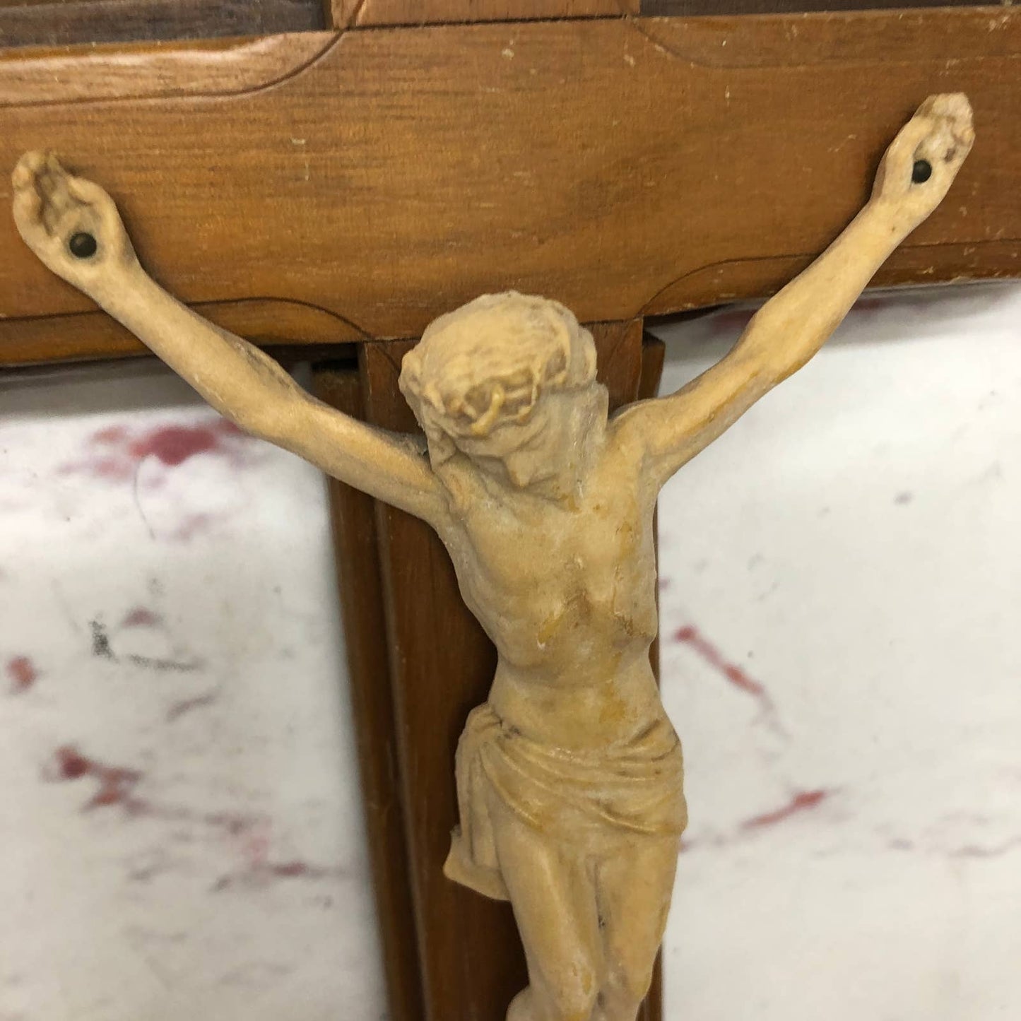 Vintage Last Rites Crucifix Solid Wood Cross with Resin Jesus 13"x8"x2" TG4