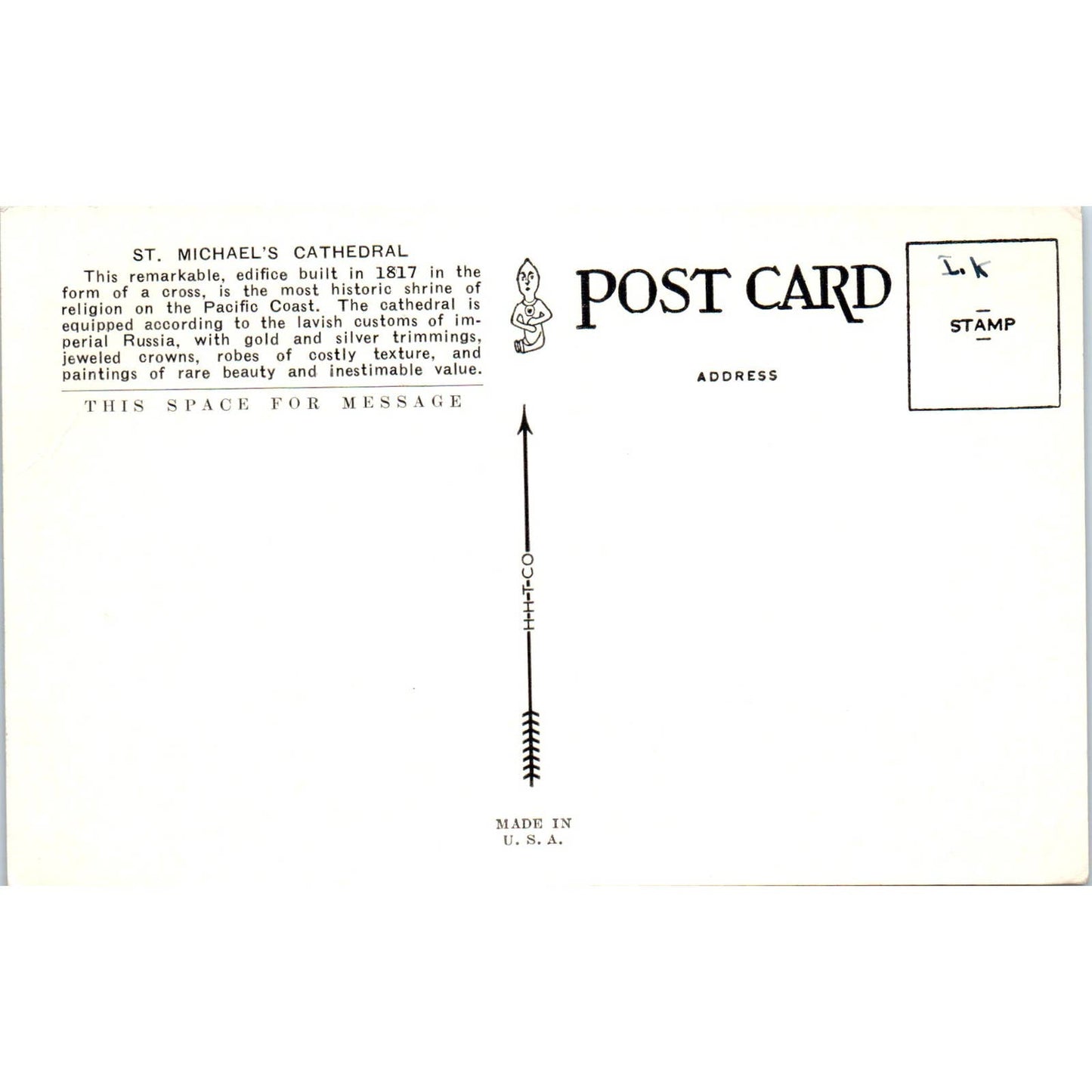 St. Michael's Cathedral Sitka Alaska Original Postcard TK1-30