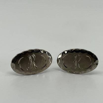 MCM Scalloped Monogrammed "R" Cufflinks Silver Tone Oval Sarah Coventry SE1