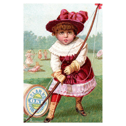 Clarks ONT Cotton Girl With Bow & Arrow - 1880s Victorian Trade Card TJ8-3