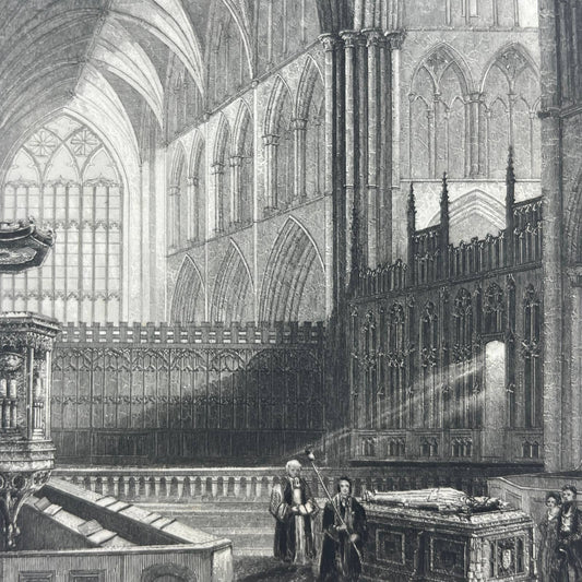 1842 Original Art Engraving Worcester Cathedral - The Choir AC6