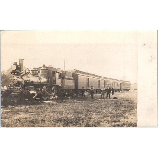 Antique RPPC Postcard Railroad Men Posing With Steam Locomotive Train SE8