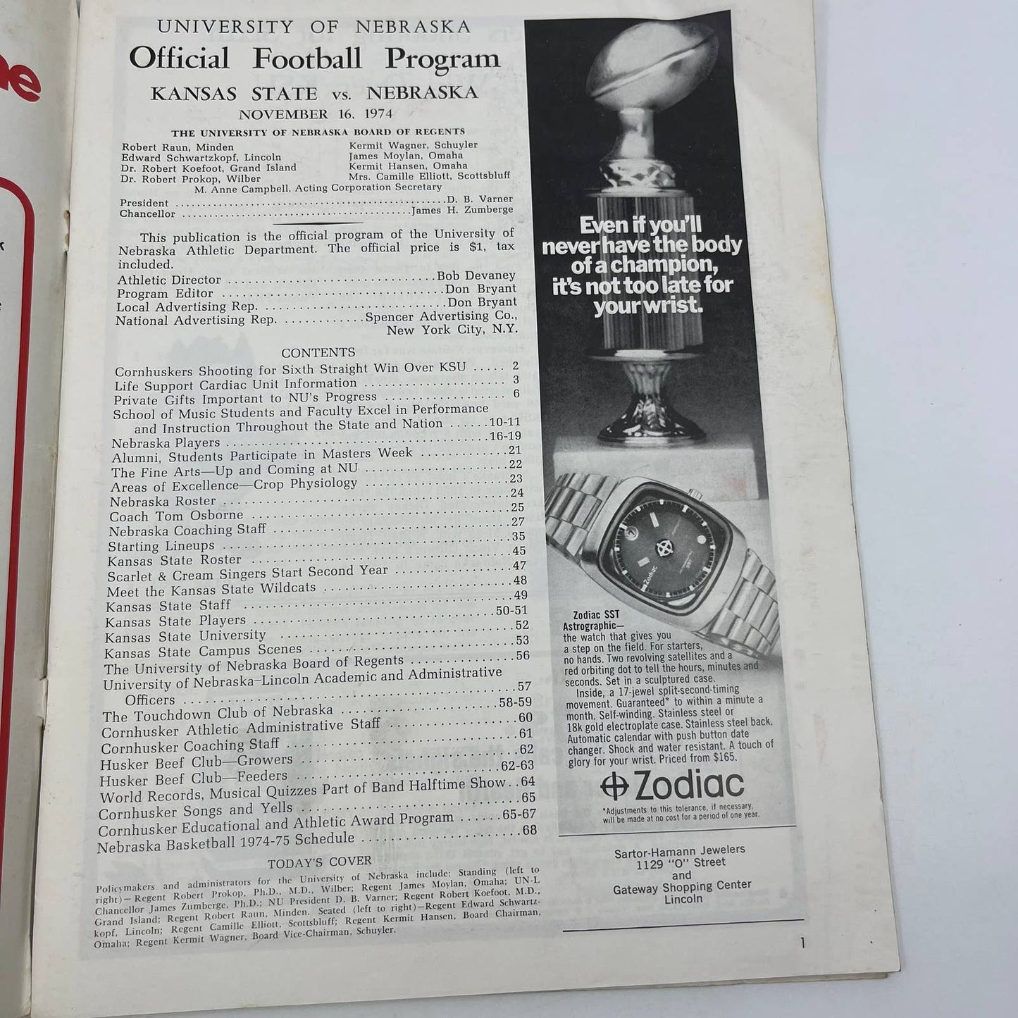 1974 Nebraska Cornhuskers vs. Kansas State Football Program TH7