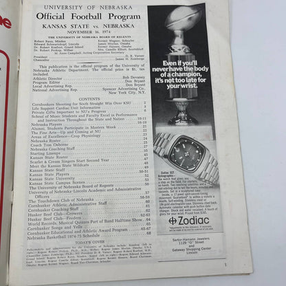 1974 Nebraska Cornhuskers vs. Kansas State Football Program TH7