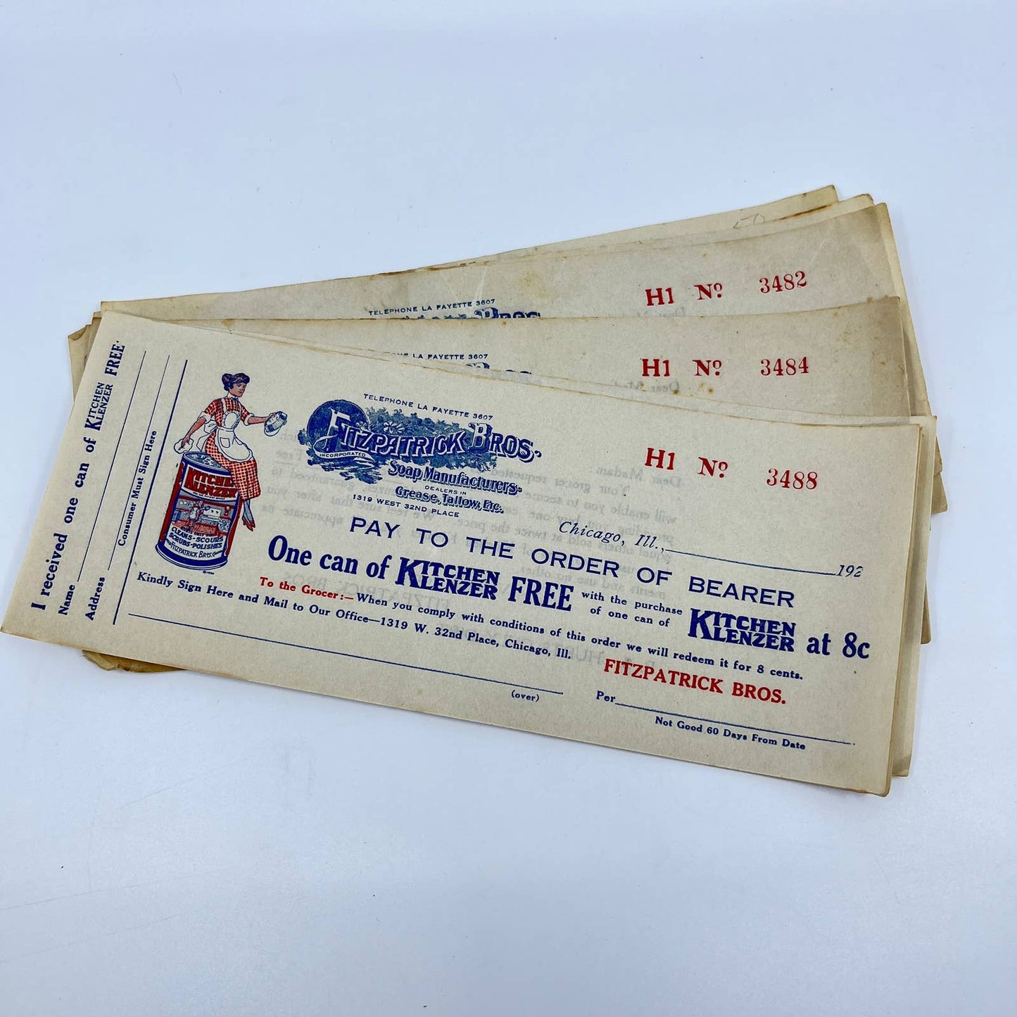 c1920 Lot of Promo Coupons Fitzpatrick Bros. Kitchen Klenzer Soap Chicago SD3