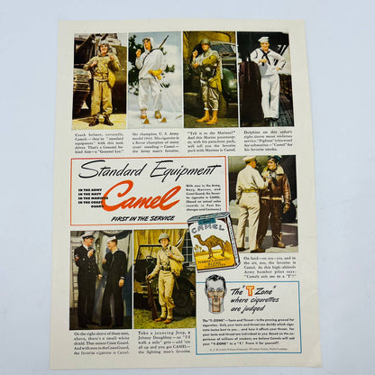 1940s WWII Camel Cigarettes US Armed Forces Military Advertisement 8 x 11” C12