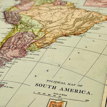 1896 Harper’s School Geography Political Map of SOUTH AMERICA Color 9x12” FL1