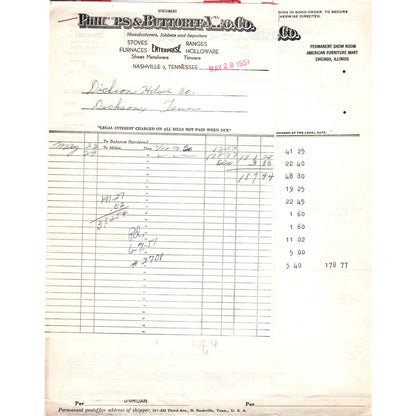 1951 Phillips & Buttorff Mfg Co Billhead Set Nashville TN AD5