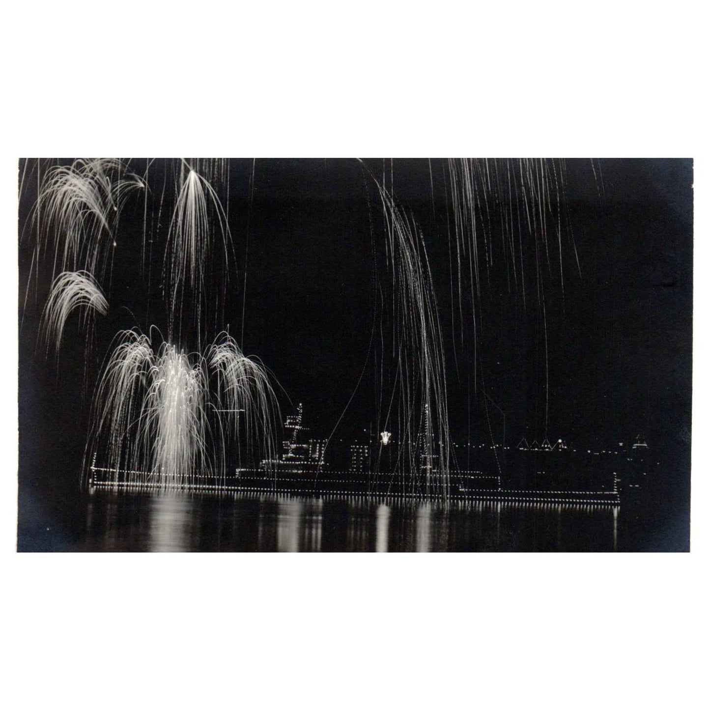 USS Vermont Lit Up at Night - Original Postcard TJ8-5