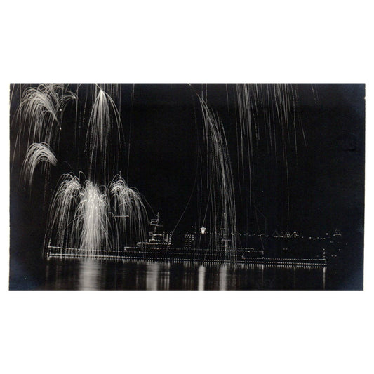 USS Vermont Lit Up at Night - Original Postcard TJ8-5