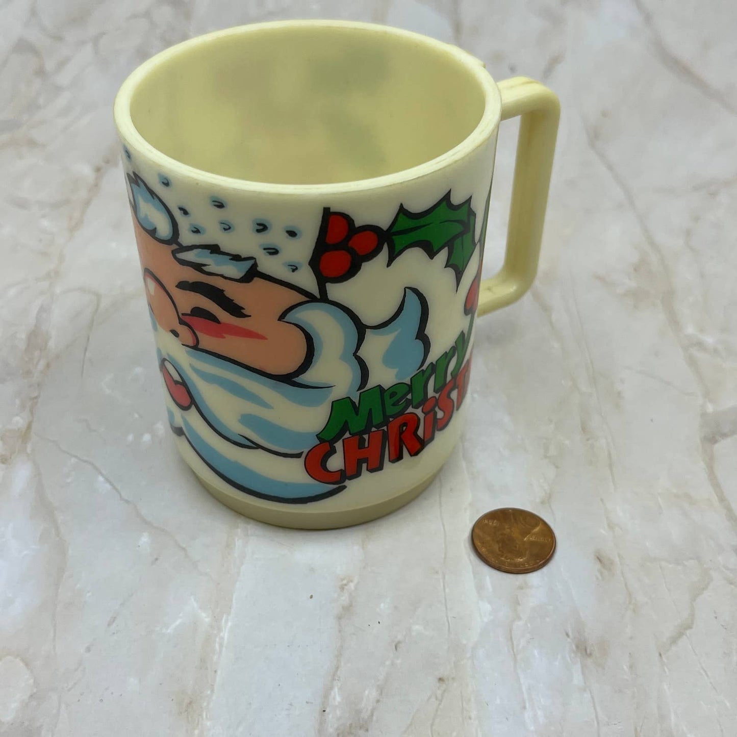 Vtg Deka Elizabeth NJ Santa Claus  Plastic Cup Mugs Merry Christmas TJ1
