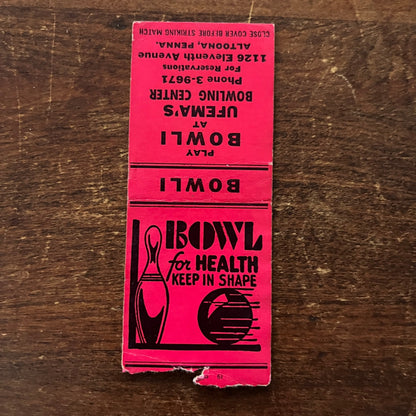 Bowli Ufema's Bowling Center Altoona PA Advertising Matchbook Cover MM11-8