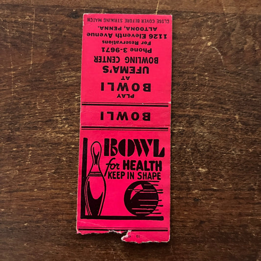 Bowli Ufema's Bowling Center Altoona PA Advertising Matchbook Cover MM11-8