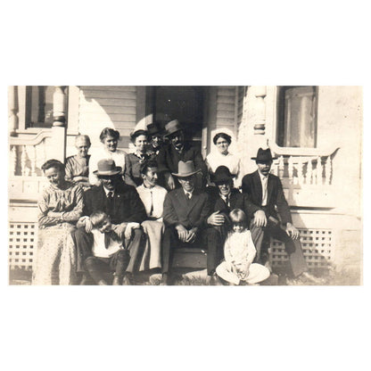 Family Group Photo on Front Porch c1910 - Original Postcard RPPC TJ8-4
