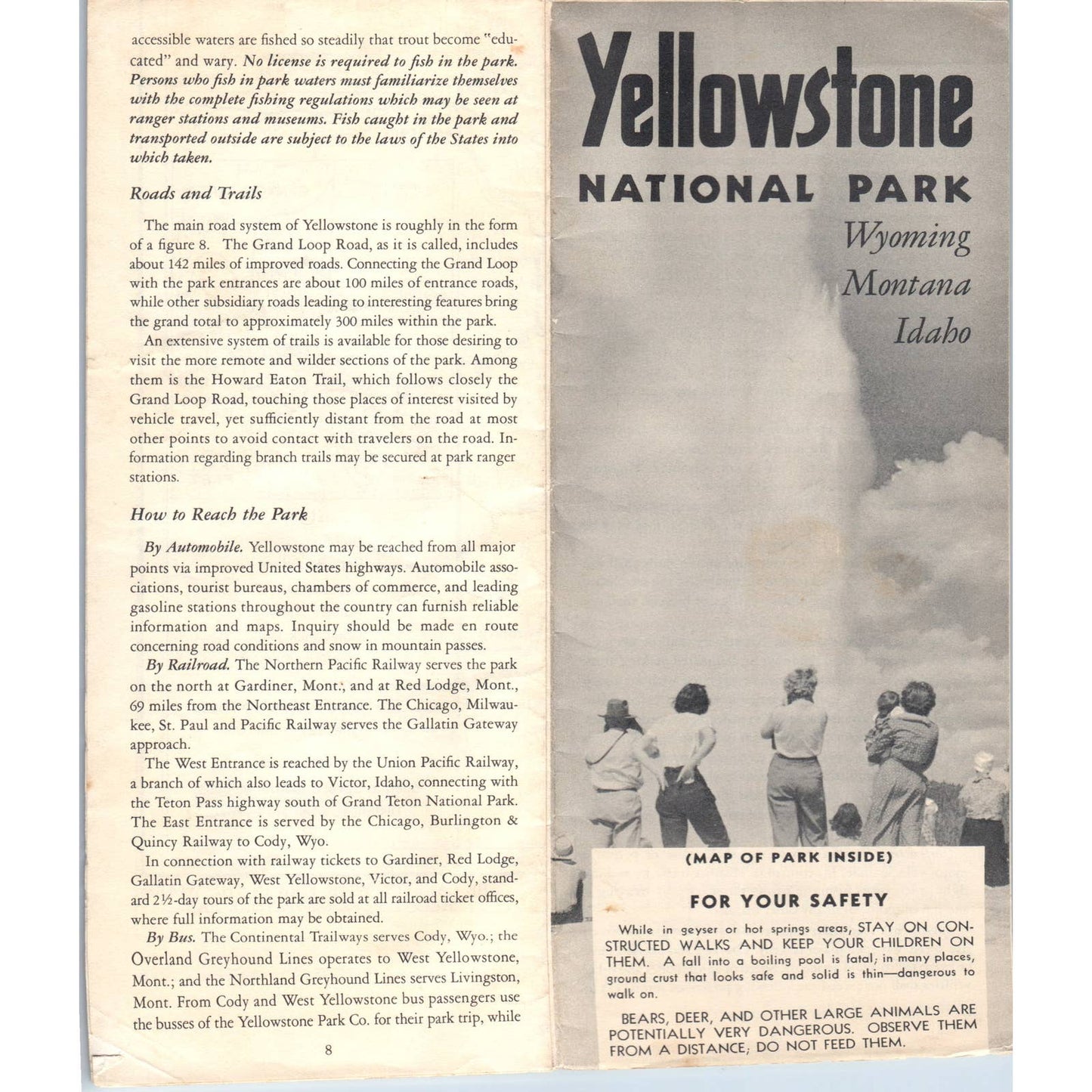 1955 Yellowstone National Park Visitor Information Safety Fold Out Brochure SF3