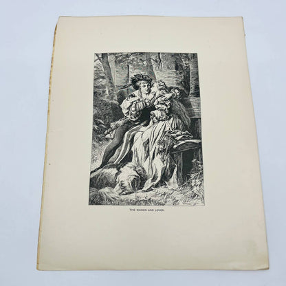 1880s Victorian Art Print Engraving Schiller THE MAIDEN AND LOVER Benczur-Gyula