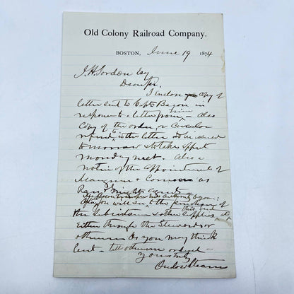 1874 Old Colony Railroad Boston MA Letterhead AB1