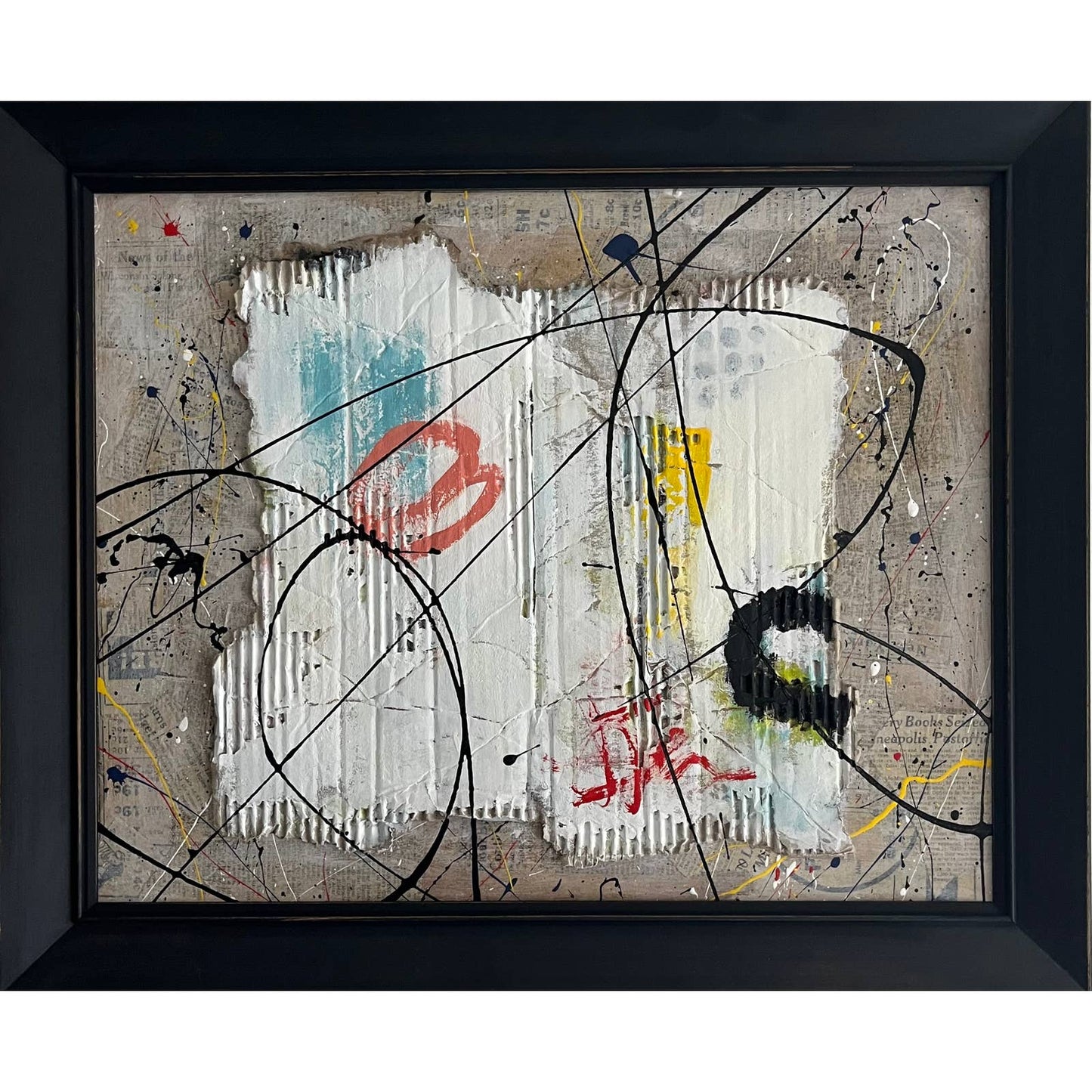 Original Framed Mixed Media Abstract Art Painting 23x19" 1985 w/ COA