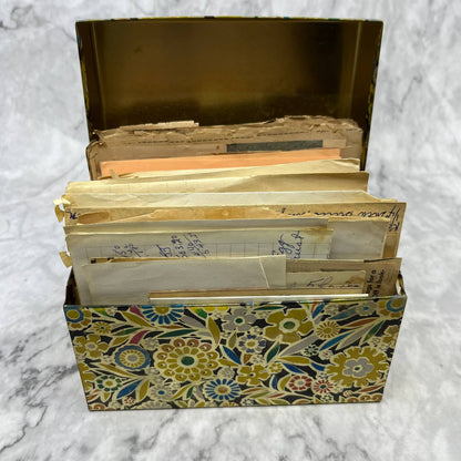 Vintage MCM J Chein Floral Tin Recipe Box LOADED with Recipes TJ4