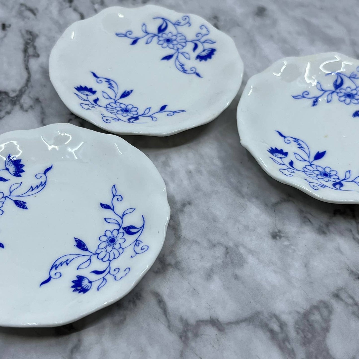 Vintage Blue Floral Mini Dill Tea Party  Plate 3” Scalloped Japan Set of 3 TJ5