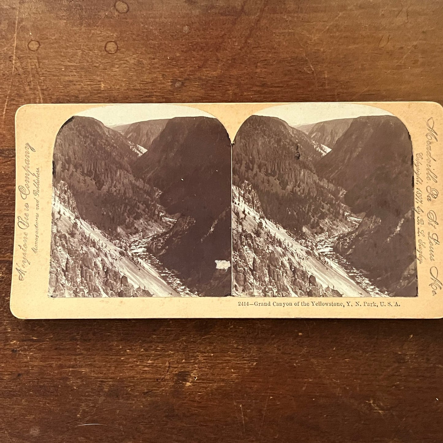 Grand Canyon of Yellowstone National Park 1897 Antique Stereoview Card TJ9-V2