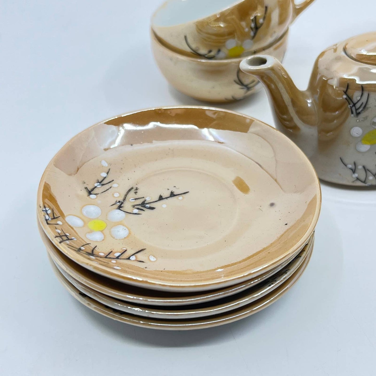 Vintage Child's Tea Set China Peach Lusterware Hand Painted Japan TE6