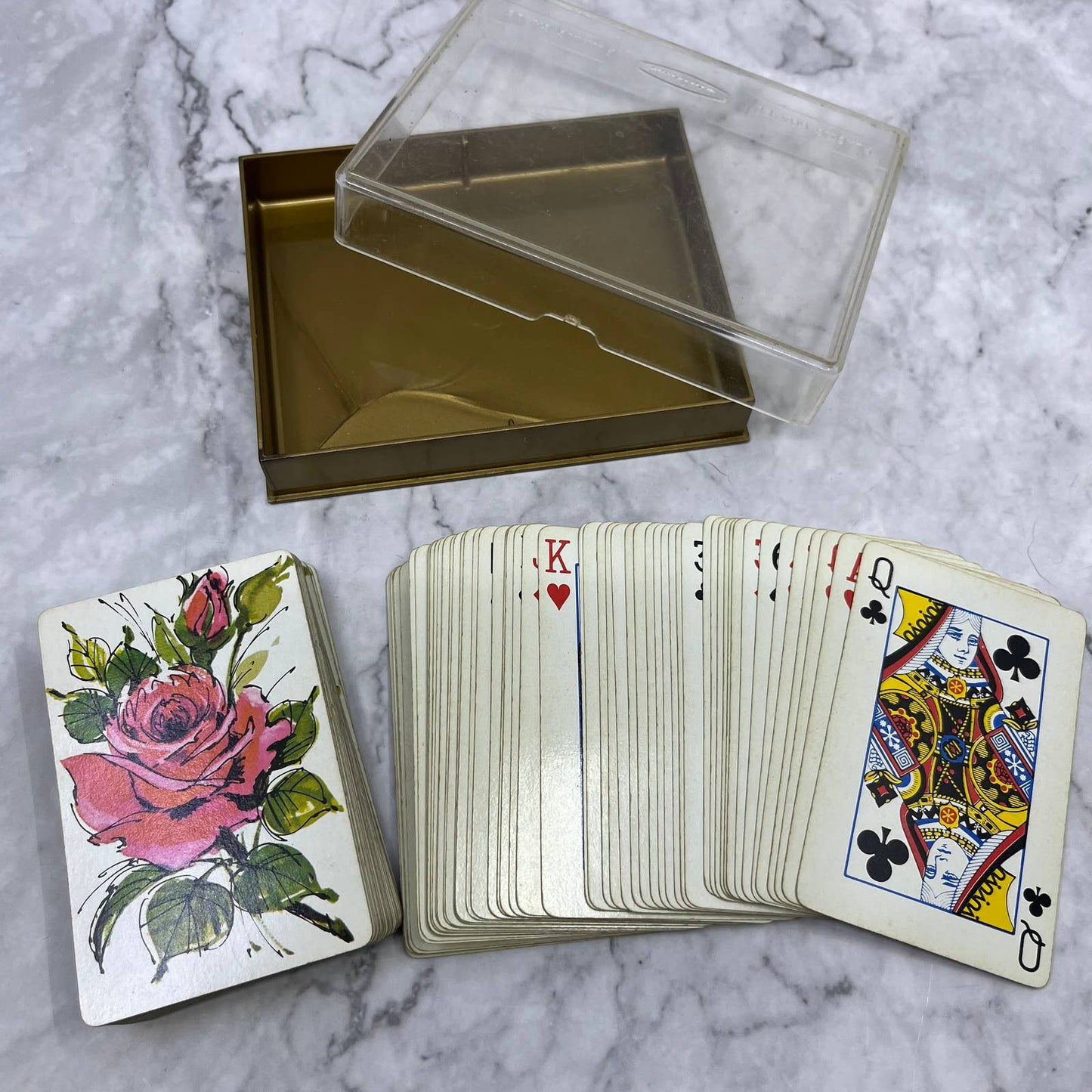 Vintage Whitman 2 Deck Bridge Playing Cards Roses With Case COMPLETE TB5