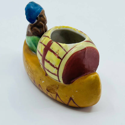 Vintage Japan Hand Painted Native American Chief Canoe Candle Holder 4” TB5
