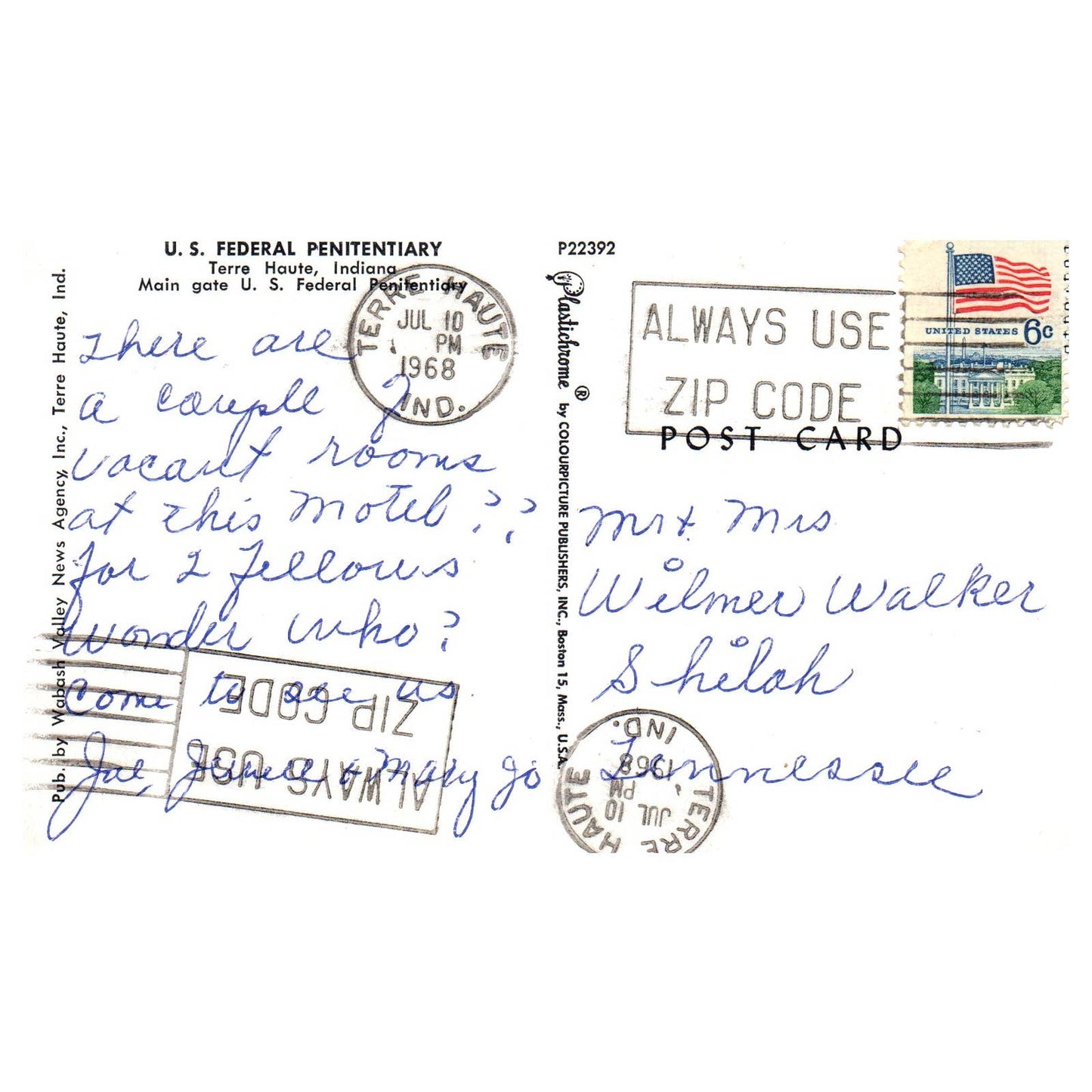 Vintage Postcard - US Federal Penitentiary Terre Haute Indiana AD9