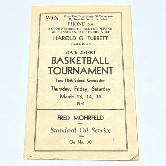 1941 Iowa State  District Basketball Program Tama High School Hawks AB7