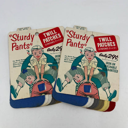 Vintage NOS “Sturdy Pants” Iron On Twill Patches Clothing Repair Lot of 2 TE1