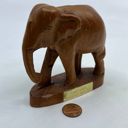 Vintage Carved Solid Teak Wood Good Luck Elephant Statue 4" Thailand TH7