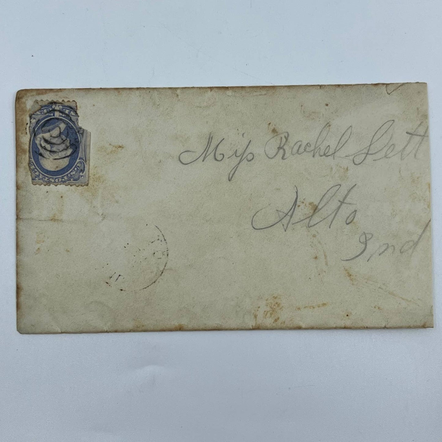 1800s Postal Cover Bullseye Target Cancellation Rachel Sett Alto Indiana AA6