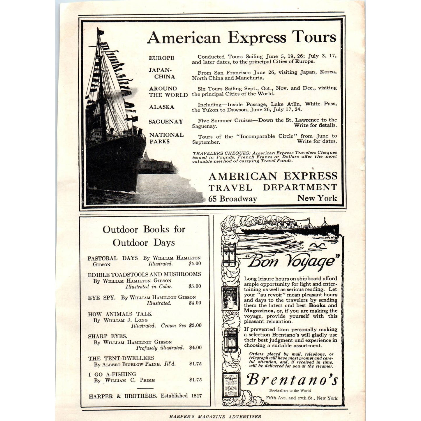 c1920 Harpers Magazine Ad Chateau Frontenac Quebec Canadian Pacific Hotels TF6-1