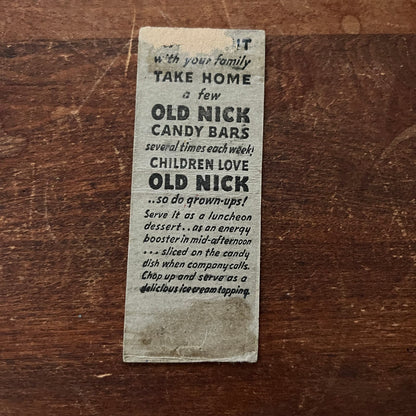 Old Nick Candy Bars - Double Panel Advertising Matchbook Cover SA9-M13