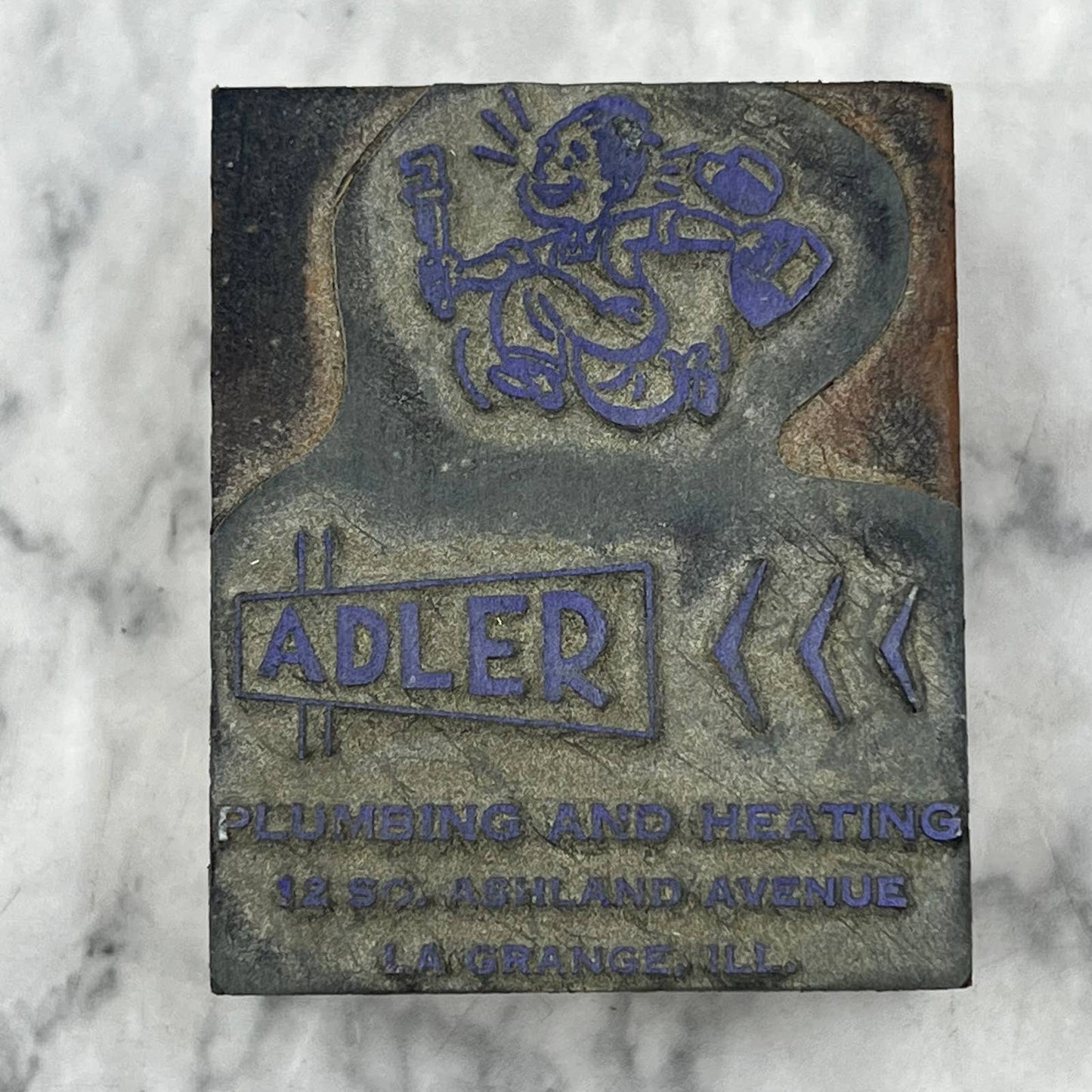 Vintage Printers Block Plate Adler Plumbing and Heating La Grange IL TJ54