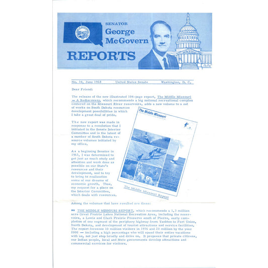 Senator George McGovern Reports Newsletter June 1968 Original TK1-P7