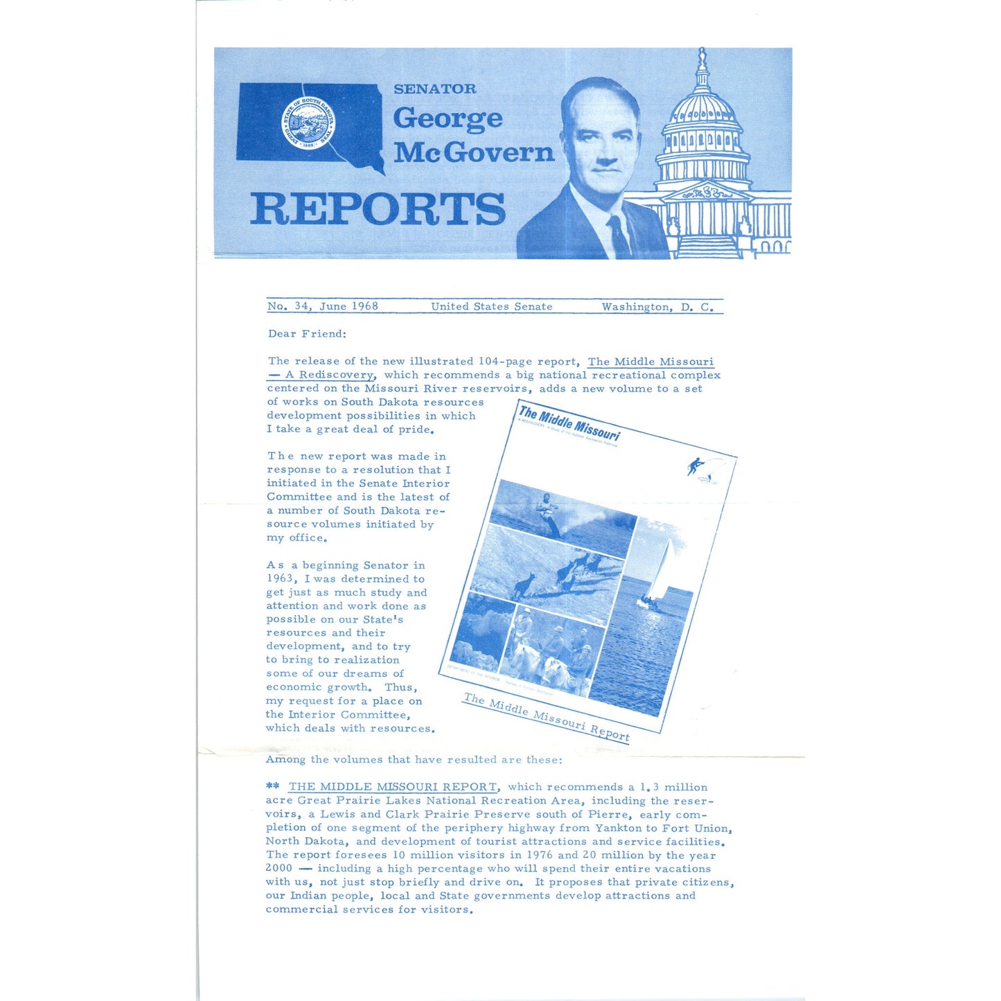 Senator George McGovern Reports Newsletter June 1968 Original B16