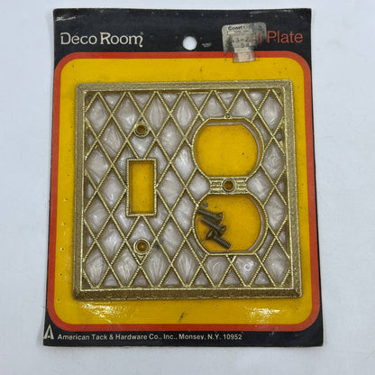 Deco Room Brass & White Pearl Lattice Light Switch Outlet Plate Cover SEALED TH6