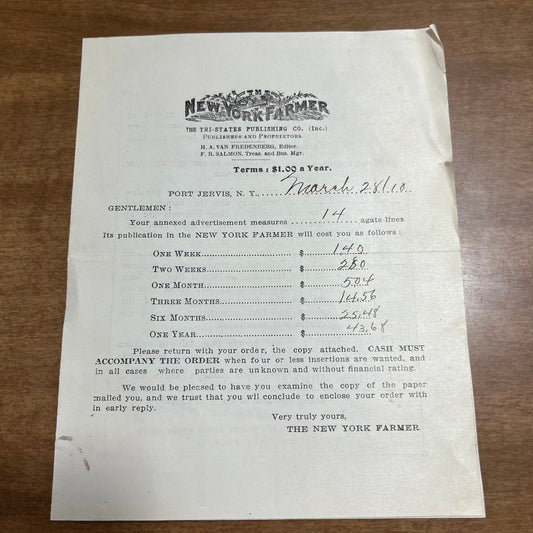 1910s New York Farmer Magazine Advertising Quote Press Kit Leaflet AK7-2