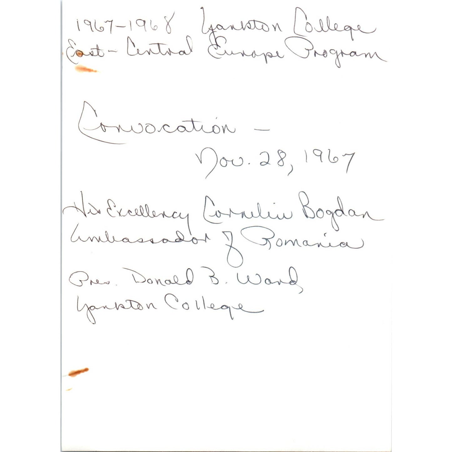 Corneliu Bogdan Romania Ambassador Convocation Yankton College 1967 Photo TK1-P5