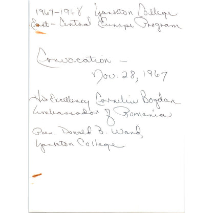 Corneliu Bogdan Romania Ambassador Convocation Yankton College 1967 Photo TK1-P5