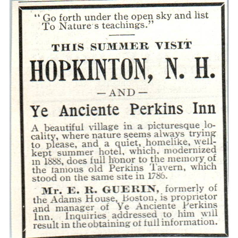 Ye Anciente Perkins Inn Hopkinton NH E.R. Guerin - 1921 Original Ad TJ7-L