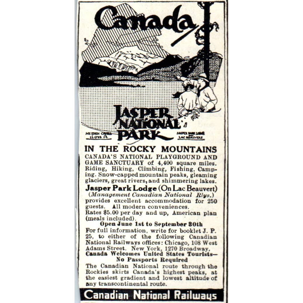 c1920 Harper's Magazine Ad Canadian National Railways Jasper National Park EA3-4