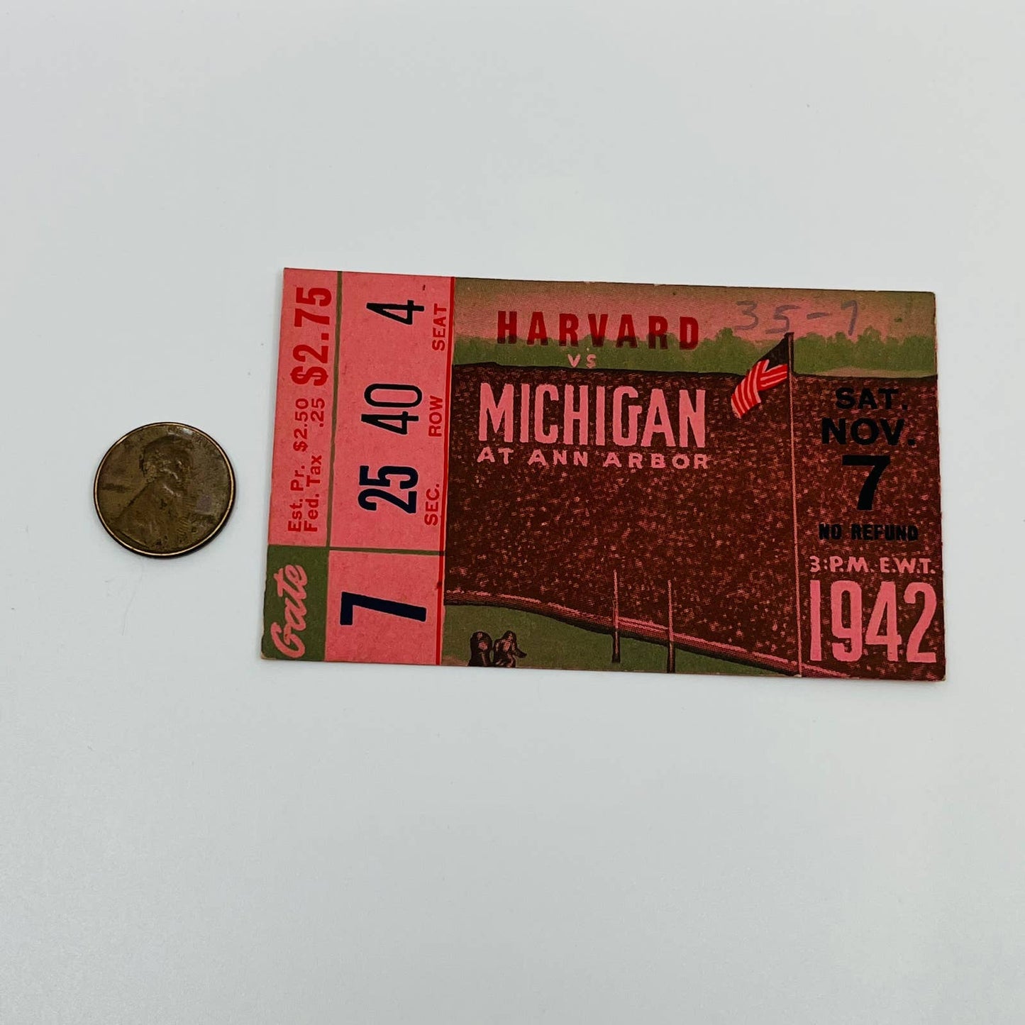 1942 Harvard vs Michigan College Football Ticket Stub AA2