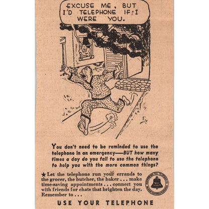 1935 Minneapolis Journal Newspaper Ad Bell Telephone Fire Cartoon FL5-3