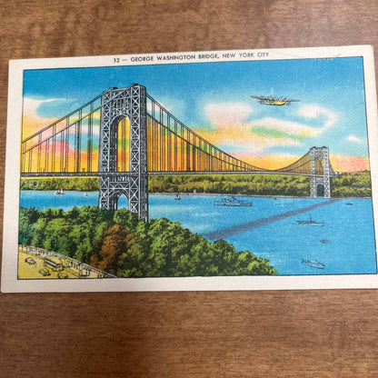 Vintage Postcard George Washington Bridge New York City NY Airplane PA1
